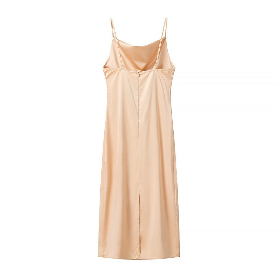 Women's Satin Slip Dress in Beige, back