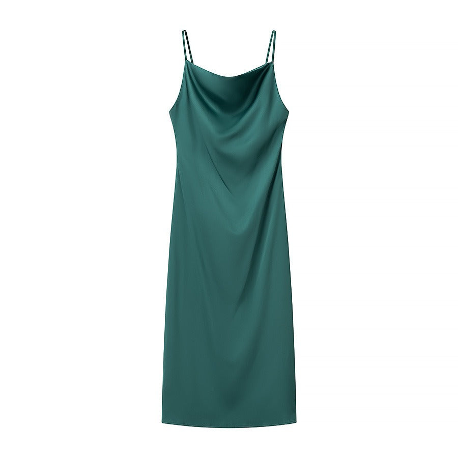 Women's Satin Slip Dress in Green