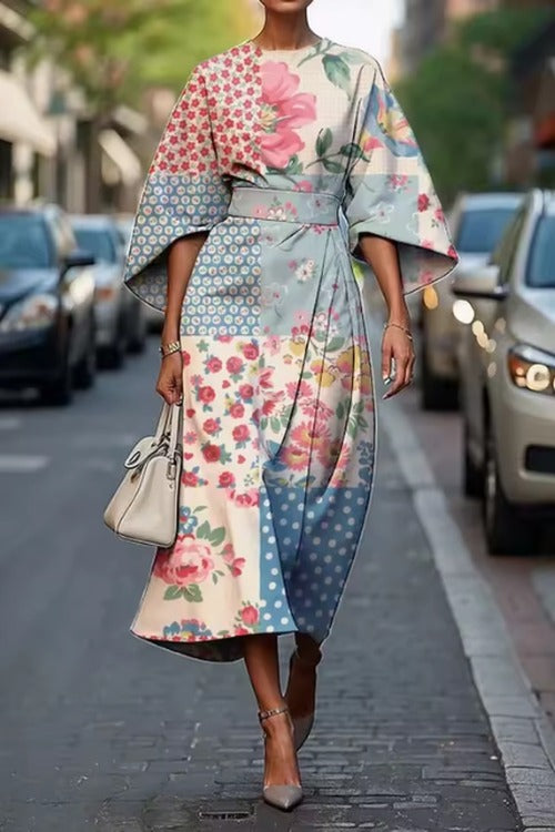 Women's Floral Belted Midi Dress Wedding Guest Style - photo 2