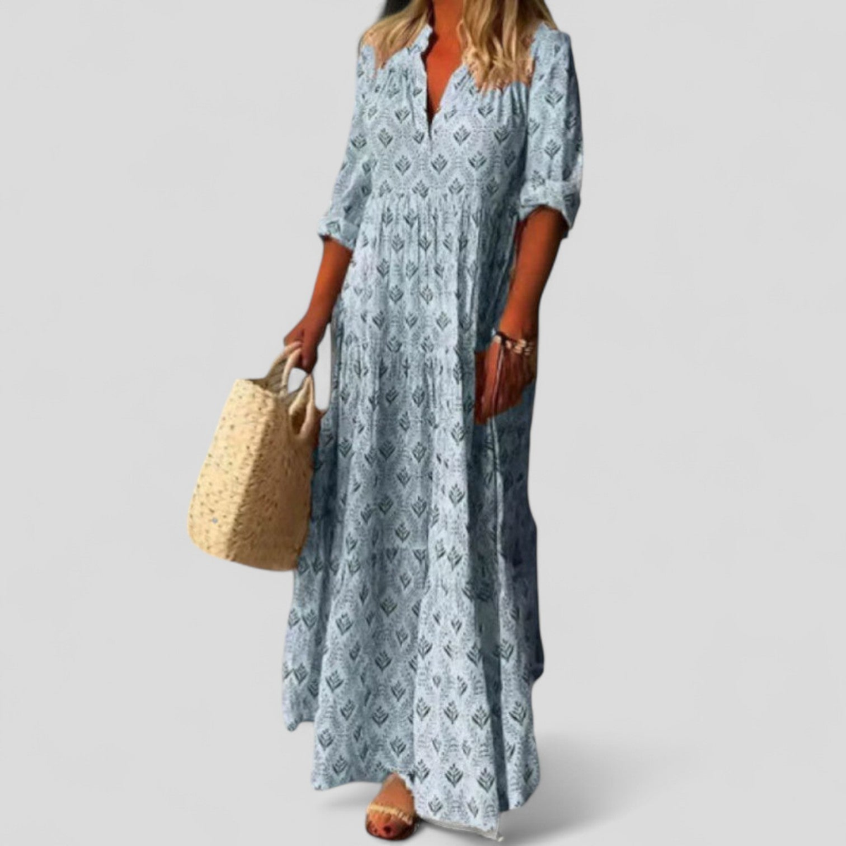 Wren - Women's Cotton Boho V-Neck Maxi Dress - photo 1