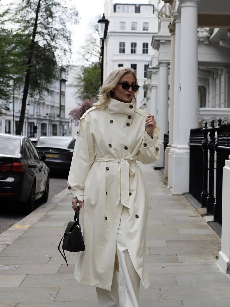 Wren - Women's Trench Coat with Button Front and Tie Belt - photo 1