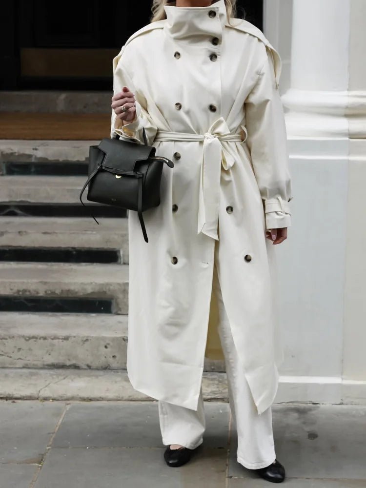 Wren - Women's Trench Coat with Button Front and Tie Belt - photo 2