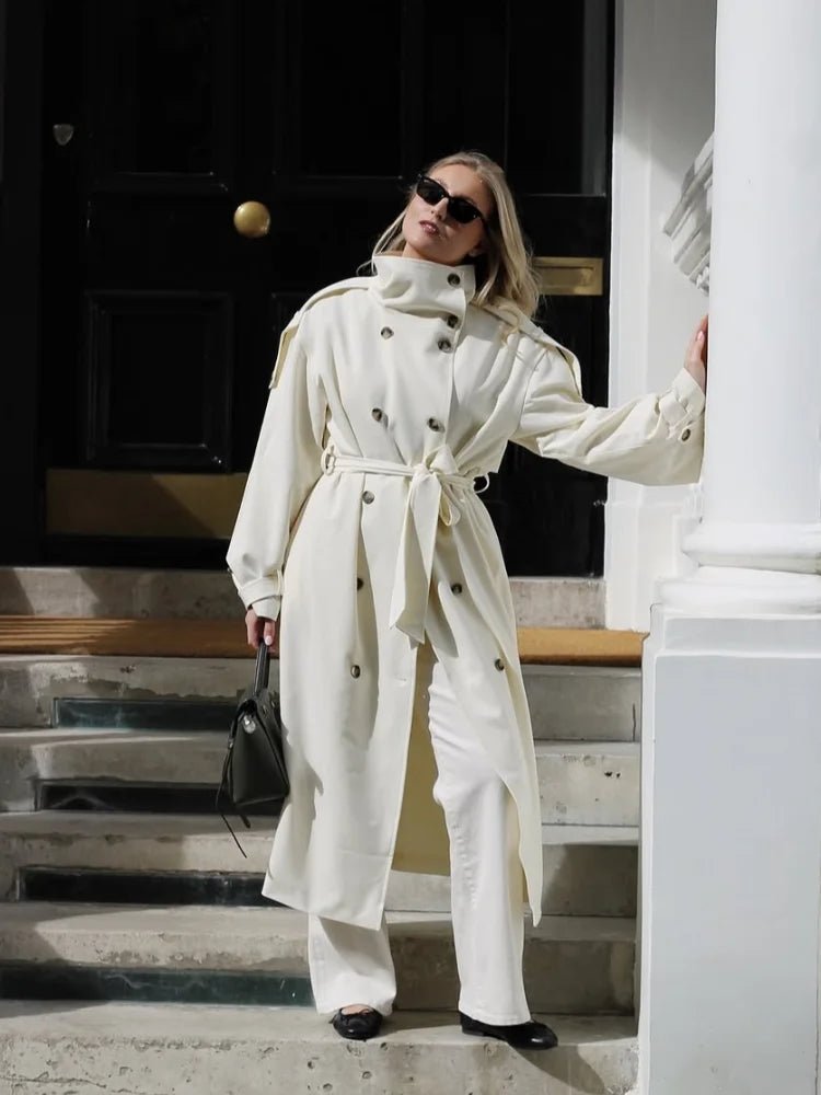 Wren - Women's Trench Coat with Button Front and Tie Belt - photo 3
