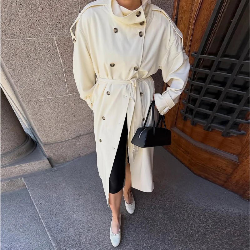 Wren - Women's Trench Coat with Button Front and Tie Belt - photo 5