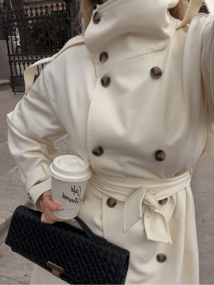 Wren - Women's Trench Coat with Button Front and Tie Belt - photo 7