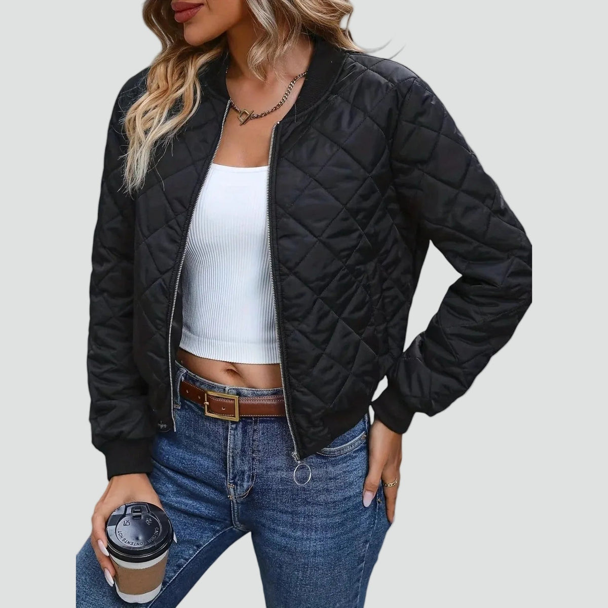 Zephyrine - Women's Quilted Bomber Jacket with Zip Front - photo 1