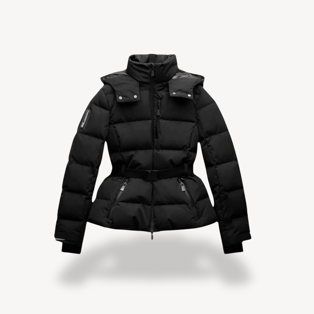 Oriana - Women's Puffer Jacket with Tie Belt and Hood - photo 1
