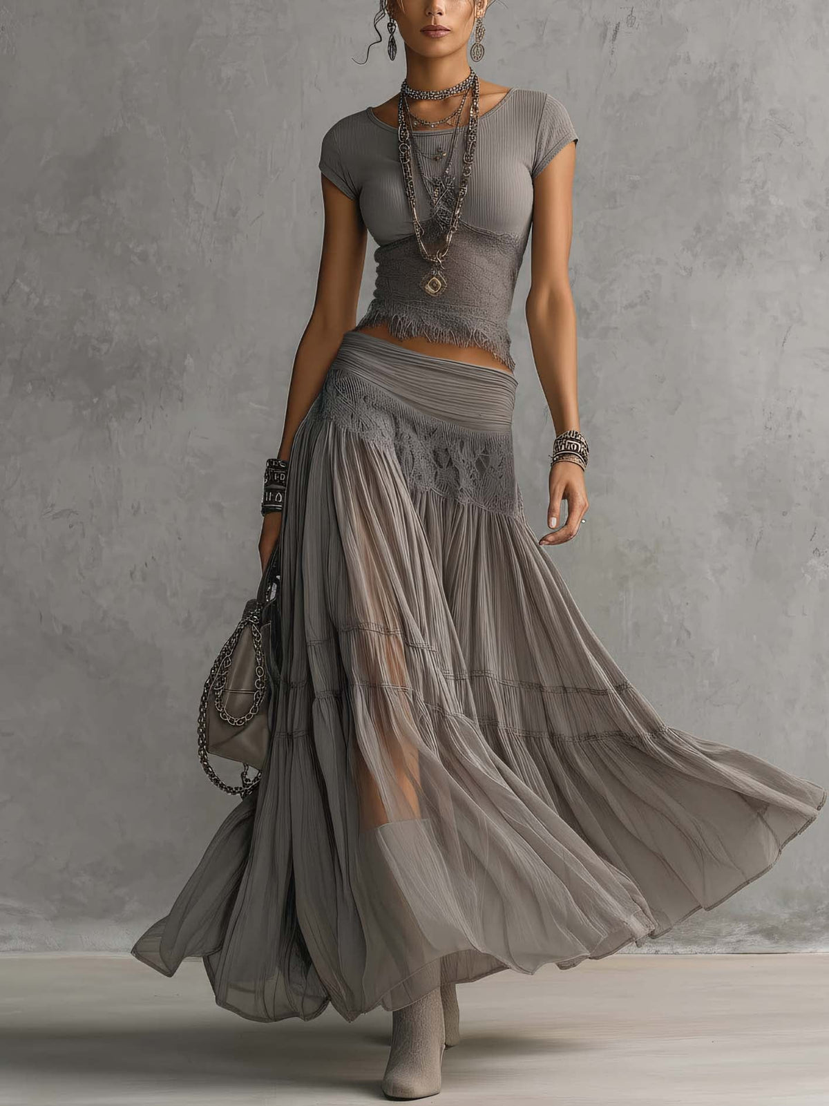 Cynthia - Women's Two-Piece Pleated Maxi Skirt Set - photo 1