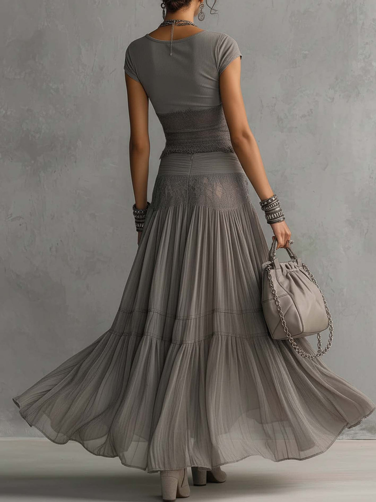 Cynthia - Women's Two-Piece Pleated Maxi Skirt Set - photo 2
