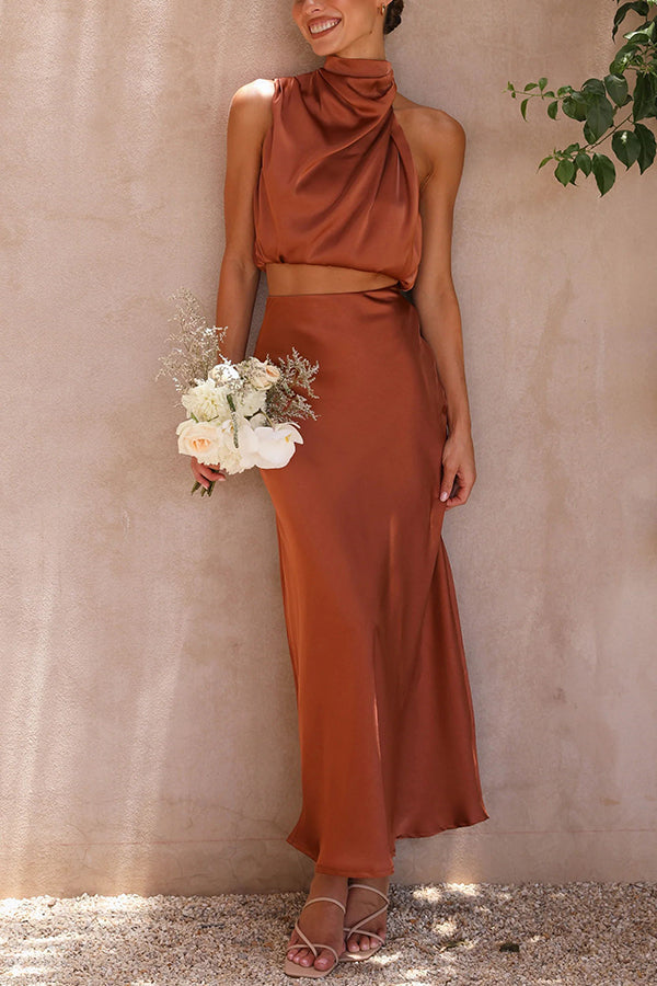 Nadia - Women's Satin Halter Two-Piece Evening Set - photo 23