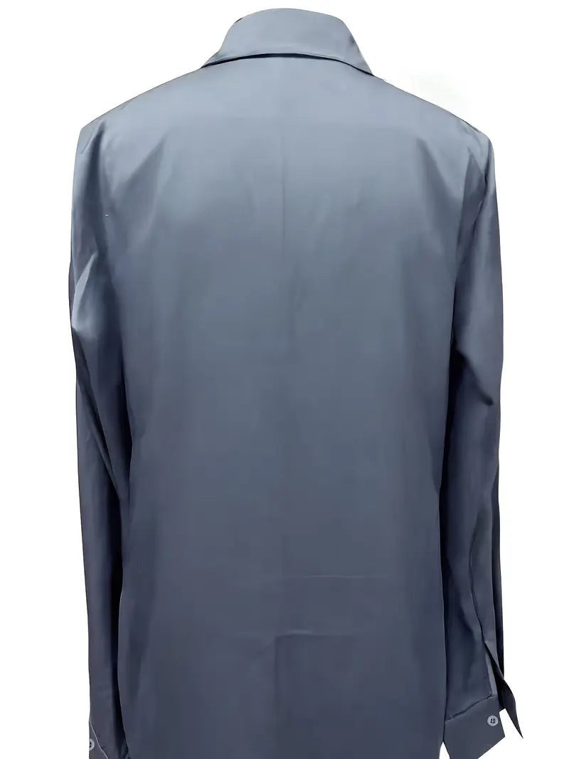 Blusa da donna con scollo a V, finitura satinata e drappeggio fluido