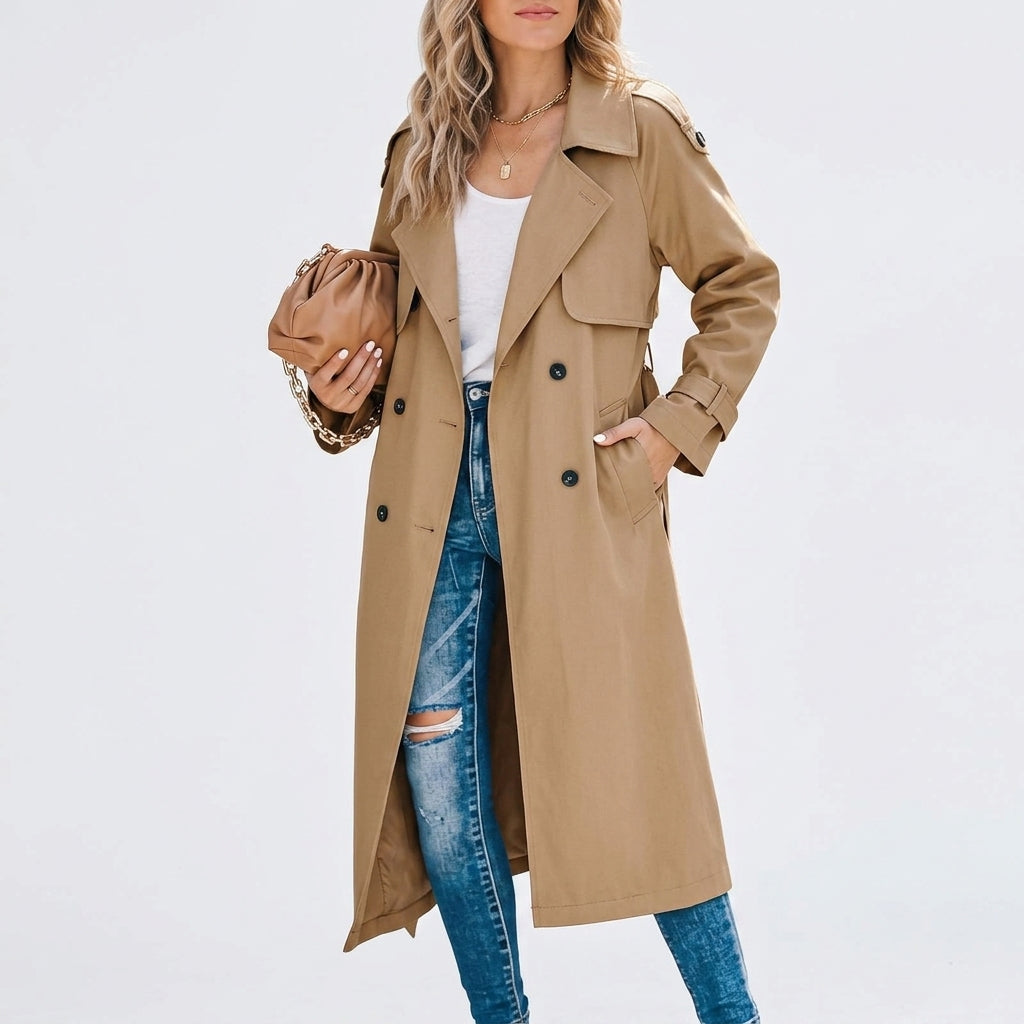 Delilah - Elegant Double Breasted Long Trench Coat for Women - photo 3