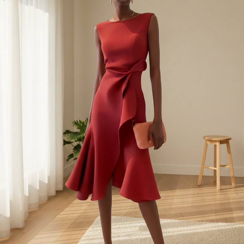 Vesta - Women's Draped Asymmetric Midi Dress - photo 1