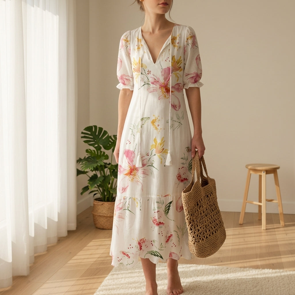 Alicia - Women's Tassel Tie-Front Boho Maxi Dress - photo 5