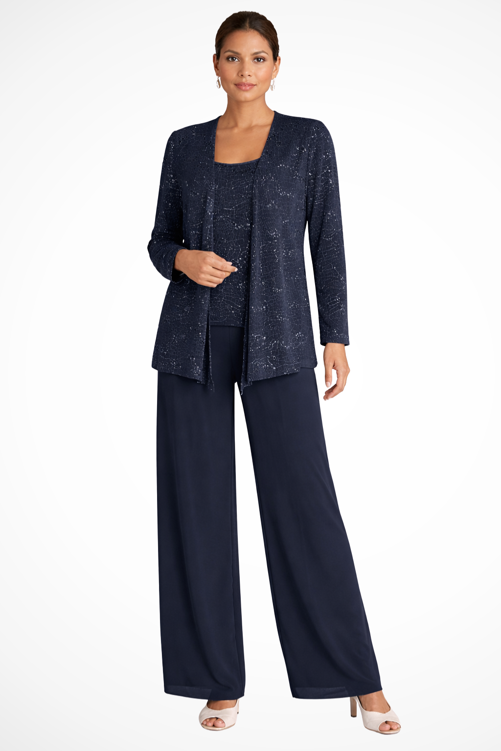 Women's Sequin Lace Three Piece Trouser Suit Wide Leg - photo 7