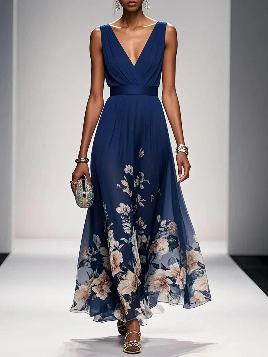Floral Midi Dress with Deep V Neckline for Women - photo 2