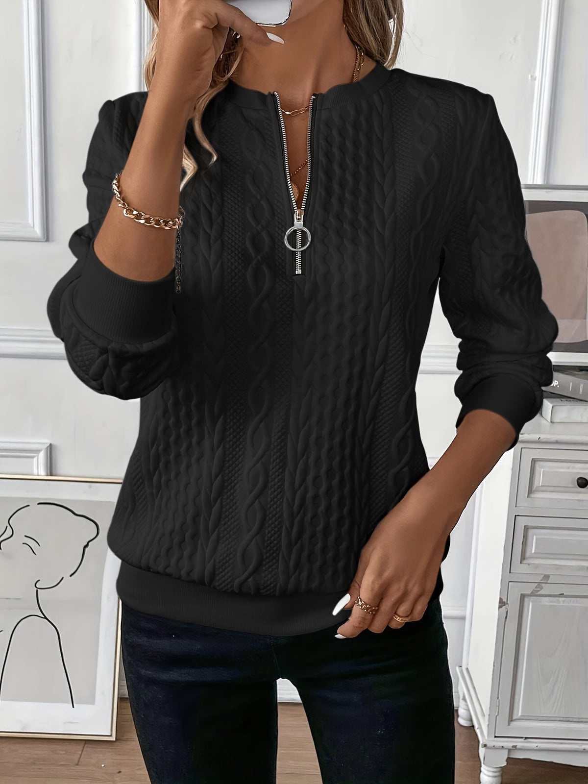 Women's Zippered Sweater with Stylish Design - photo 4