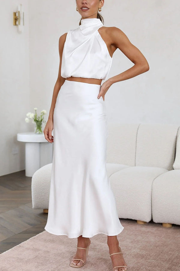 Nadia - Women's Satin Halter Two-Piece Evening Set - photo 11