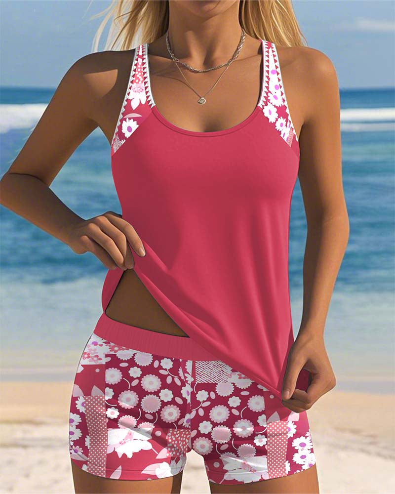 Women's Printed Tankini Set with Matching Swim Shorts - photo 1