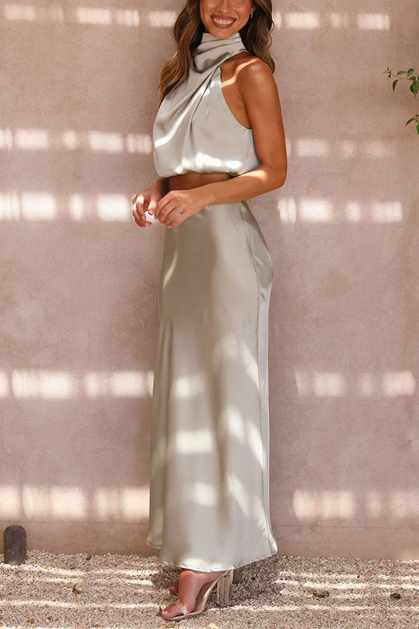 Nadia - Women's Satin Halter Two-Piece Evening Set - photo 4