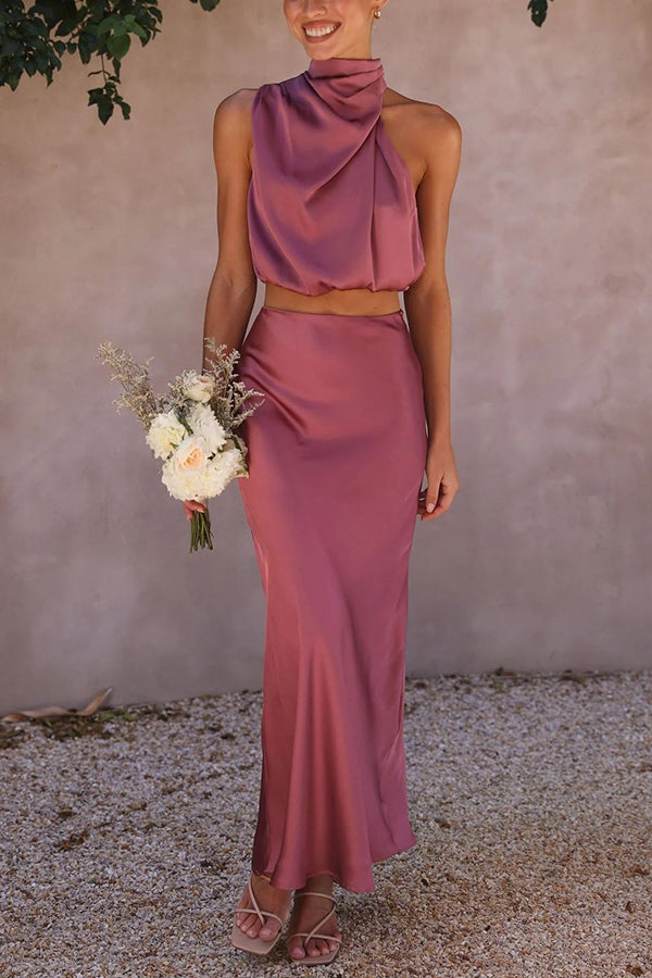 Nadia - Women's Satin Halter Two-Piece Evening Set - photo 20