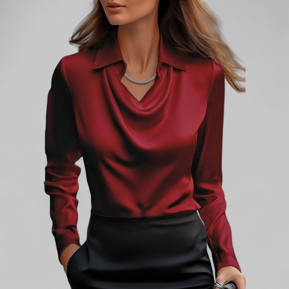 Rose | Women’s Draped Neck Long Sleeve Satin Blouses - photo 5