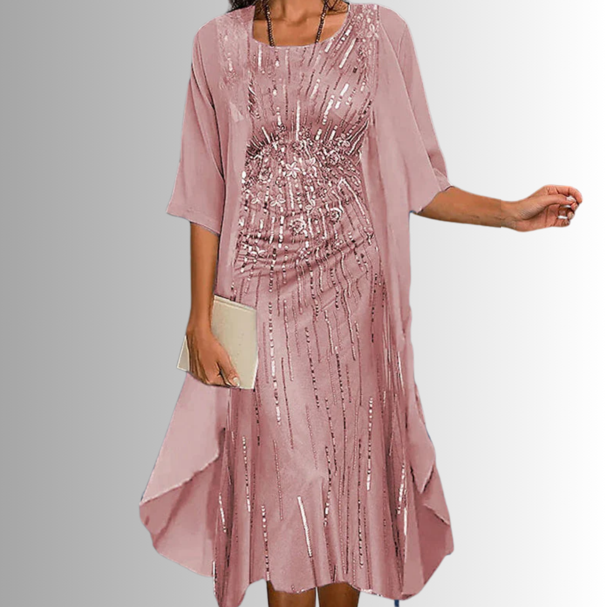 Women's Layered Floral Midi Dress with Sheer Duster Cardigan - photo 10
