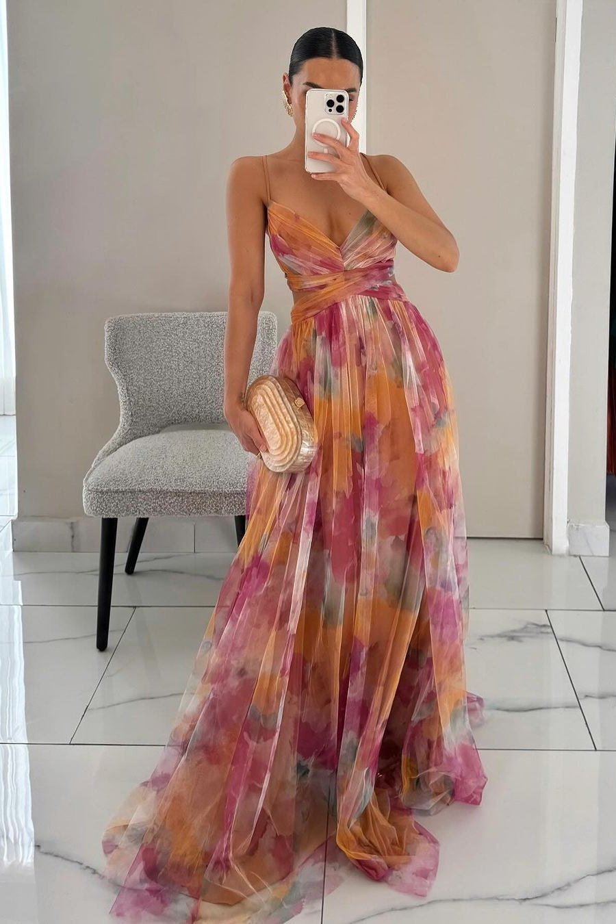 Women's Wedding Guest Floral Maxi Dress with Pleated Skirt - photo 1