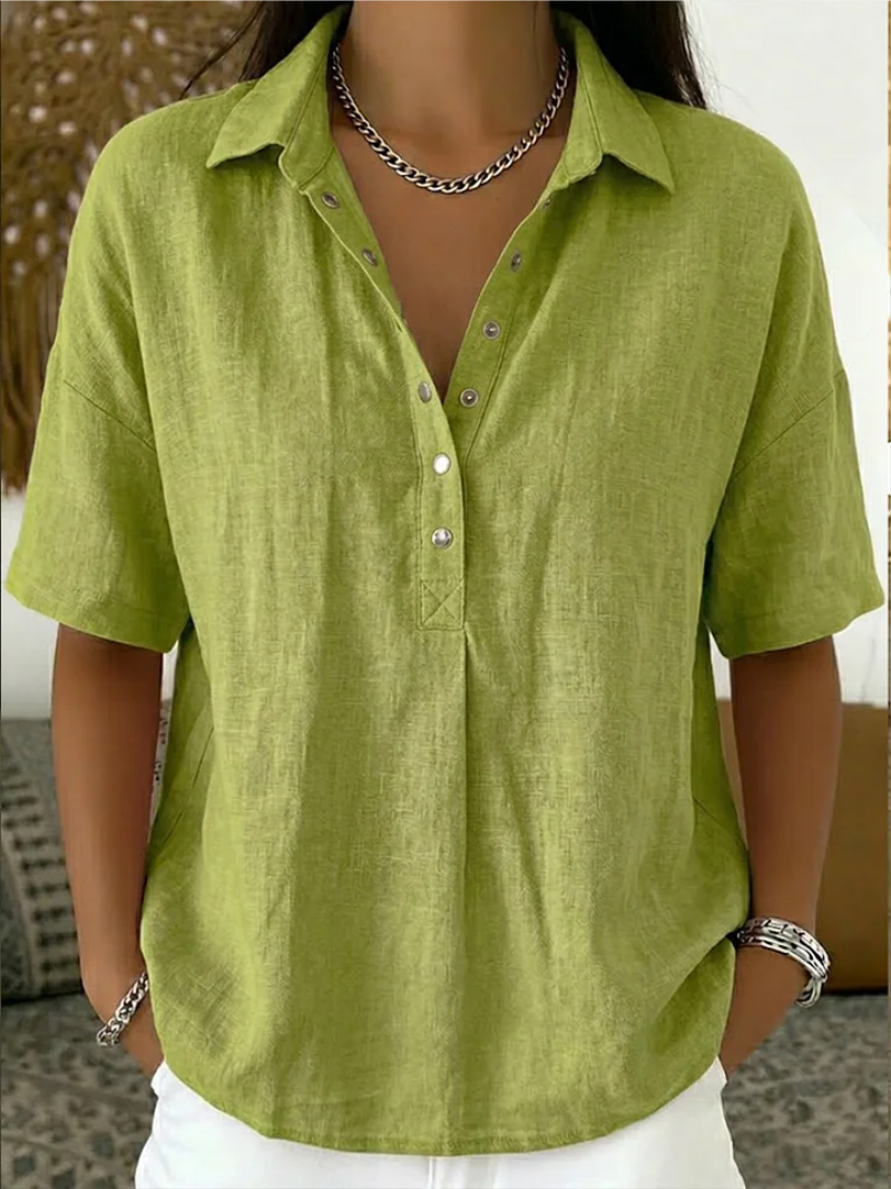 Coral - Women's Shirt with Classic Collar
