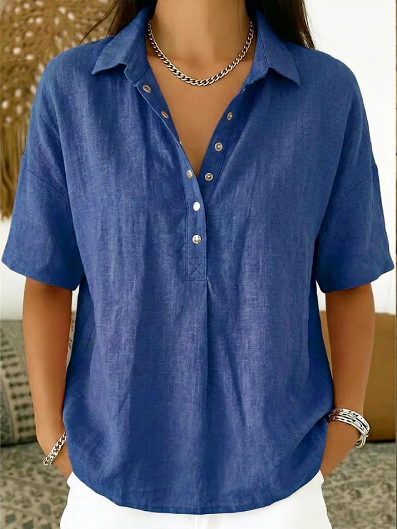 Coral - Women's Shirt with Classic Collar
