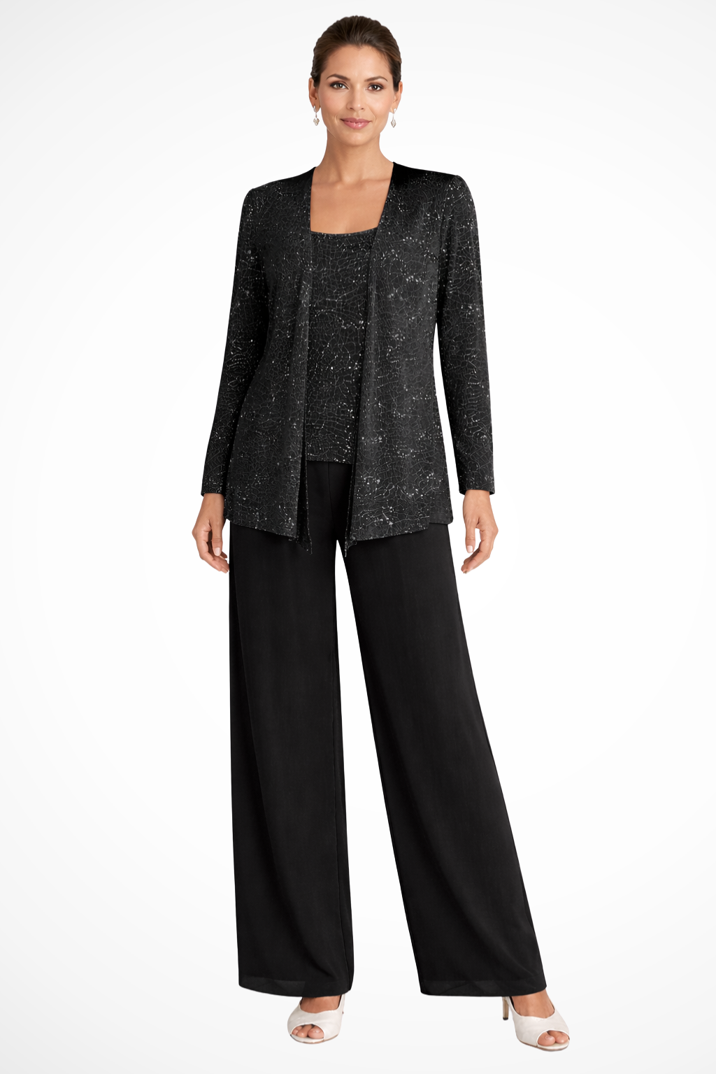 Women's Sequin Lace Three Piece Trouser Suit Wide Leg - photo 5