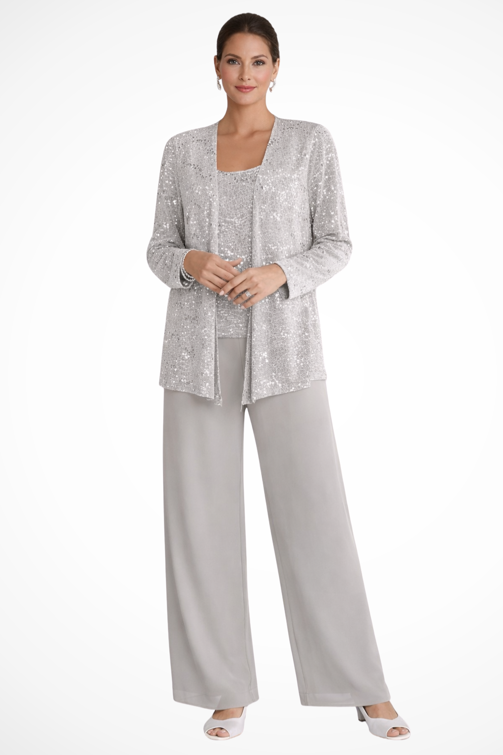 Women's Sequin Lace Three Piece Trouser Suit Wide Leg - photo 1