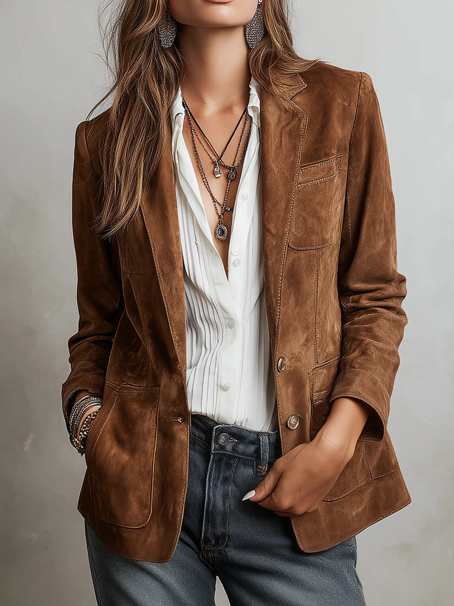 Carmen - Women's Suede Blazer with Button Front