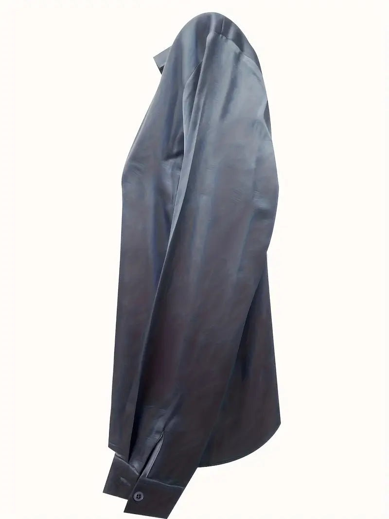 Blusa da donna con scollo a V, finitura satinata e drappeggio fluido