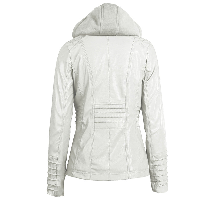 Women's Leather Moto Jacket with Hood - photo 11