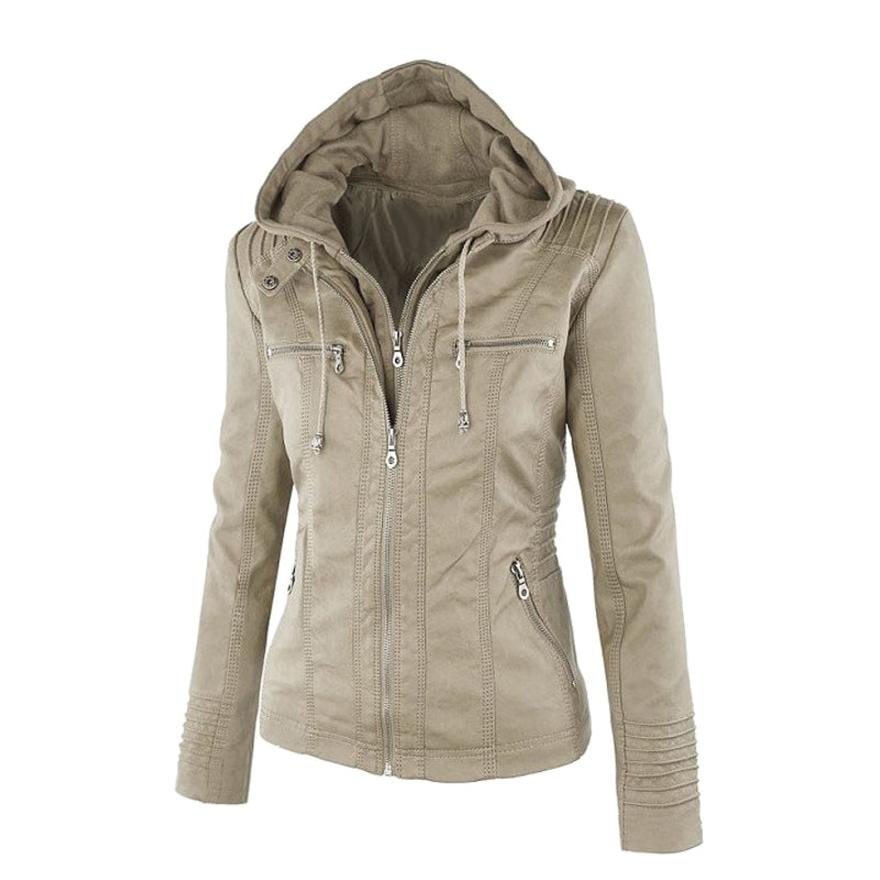 Women's Leather Moto Jacket with Hood - photo 14