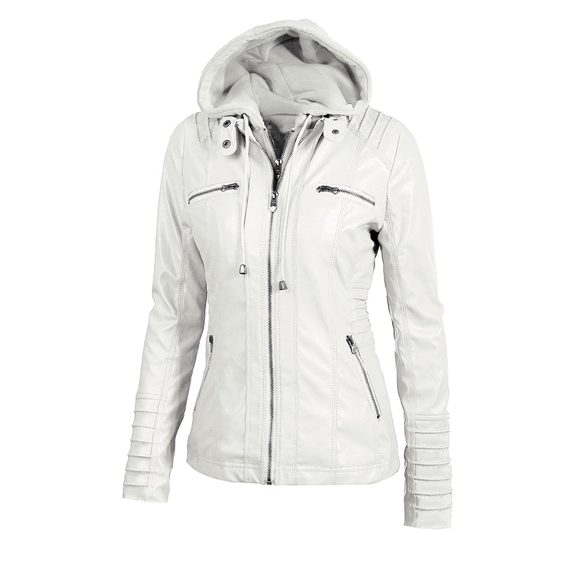 Women's Leather Moto Jacket with Hood - photo 15