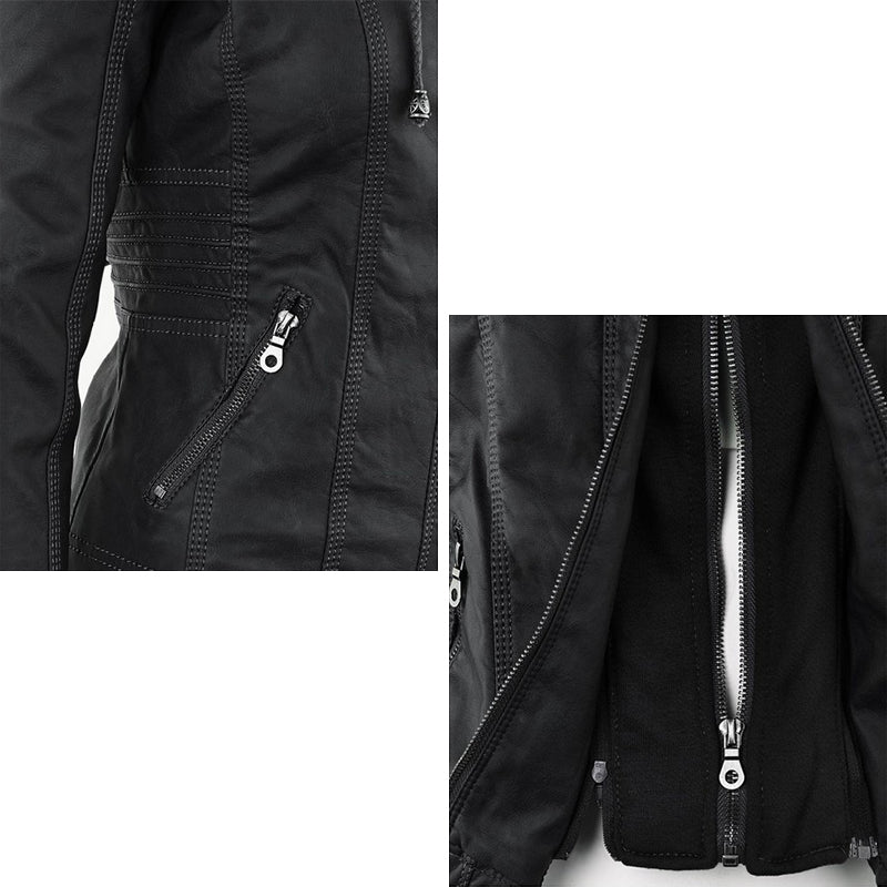 Women's Leather Moto Jacket with Hood - photo 17