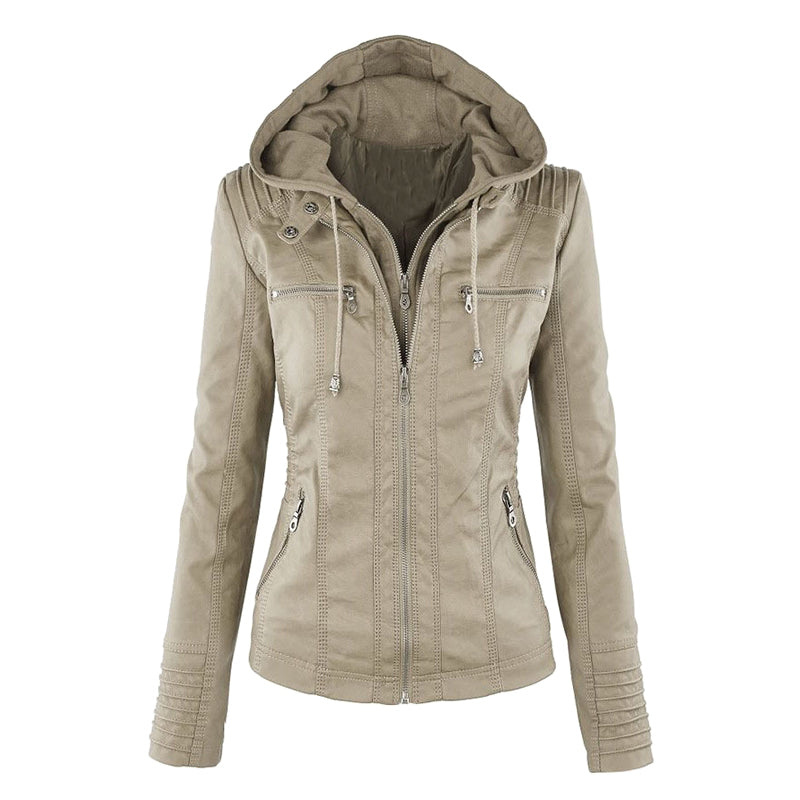Women's Leather Moto Jacket with Hood - photo 4