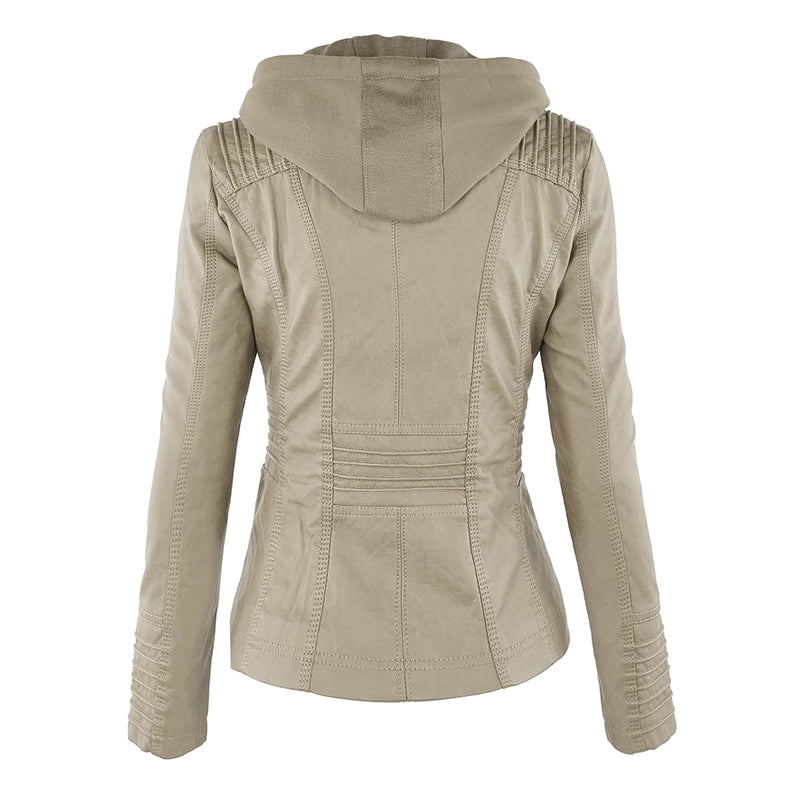 Women's Leather Moto Jacket with Hood - photo 10