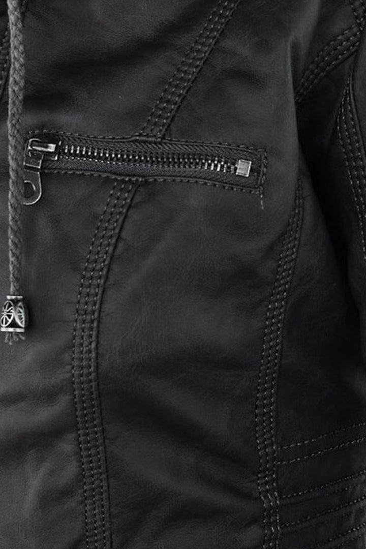Women's Zip Up Hooded Jacket with Sleek Leather Look Finish - photo 14