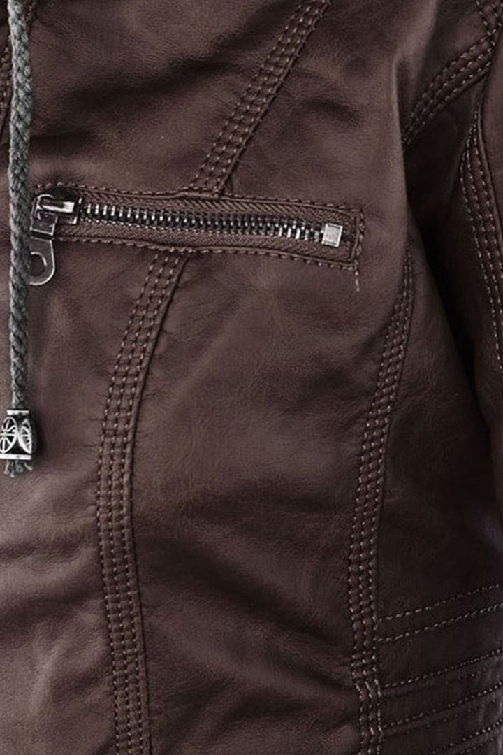 Women's Zip Up Hooded Jacket with Sleek Leather Look Finish - photo 10