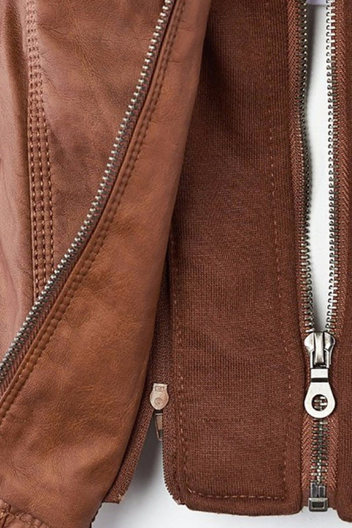 Women's Zip Up Hooded Jacket with Sleek Leather Look Finish - photo 6