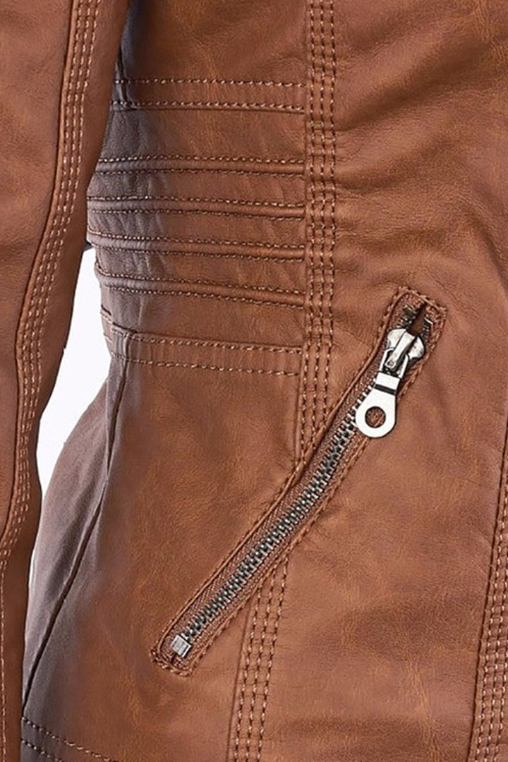 Women's Zip Up Hooded Jacket with Sleek Leather Look Finish - photo 5