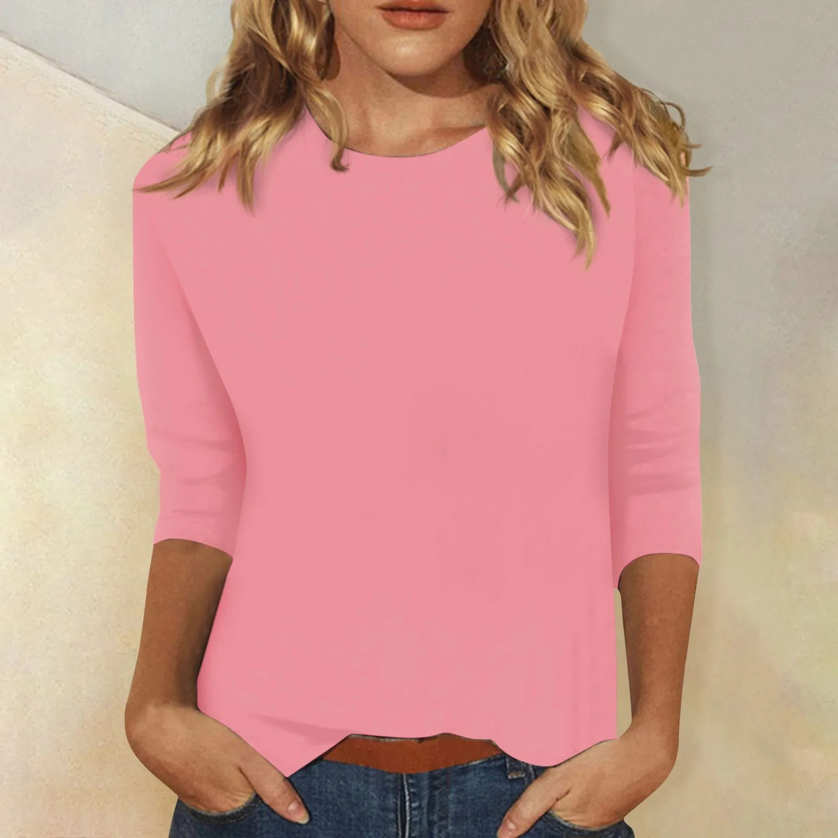 Women's Relaxed Fit Round Neck Top with 3/4 Sleeves - photo 1