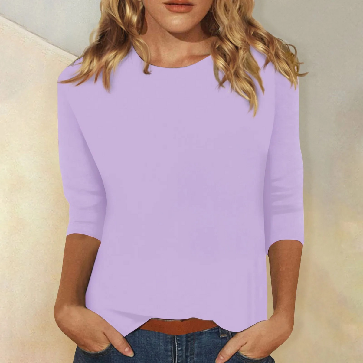 Women's Relaxed Fit Round Neck Top with 3/4 Sleeves - photo 3