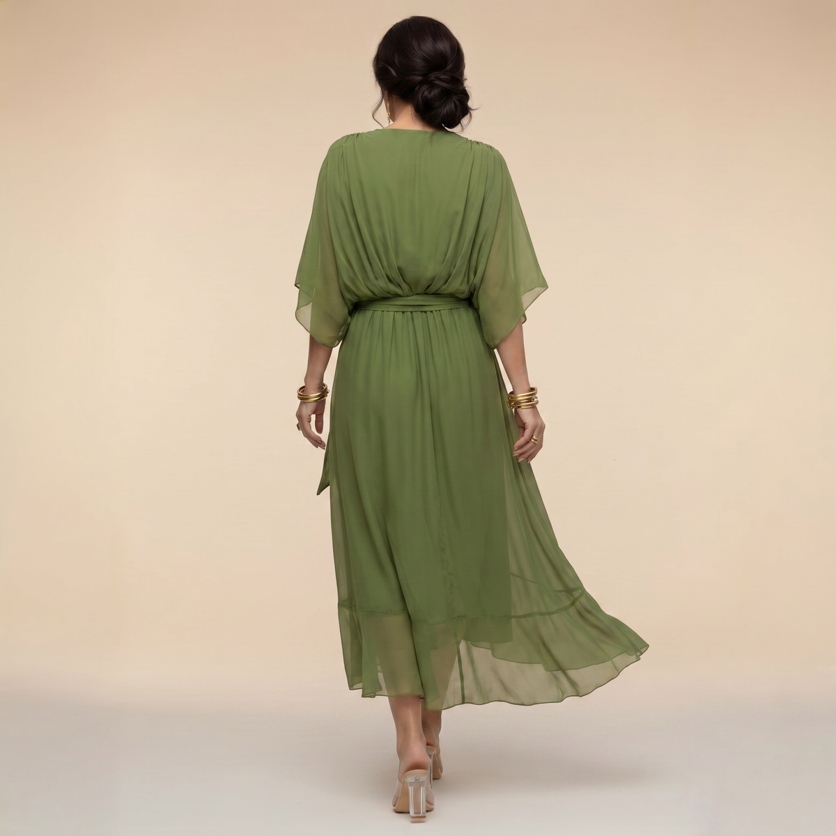 Donna - Women's Chiffon Wedding Guest Midi Dress with Tie Waist - photo 12