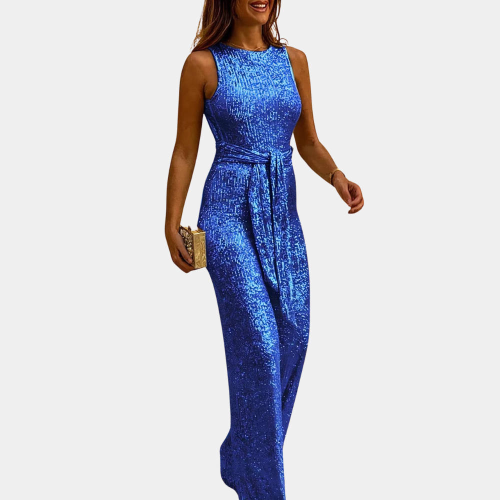 Monica - Women's Glitter Party Jumpsuit - Blue