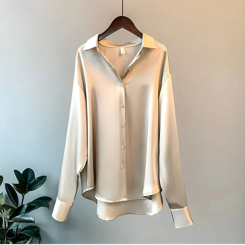 Women's Silk Long Sleeve Button Up Satin Blouse - photo 1