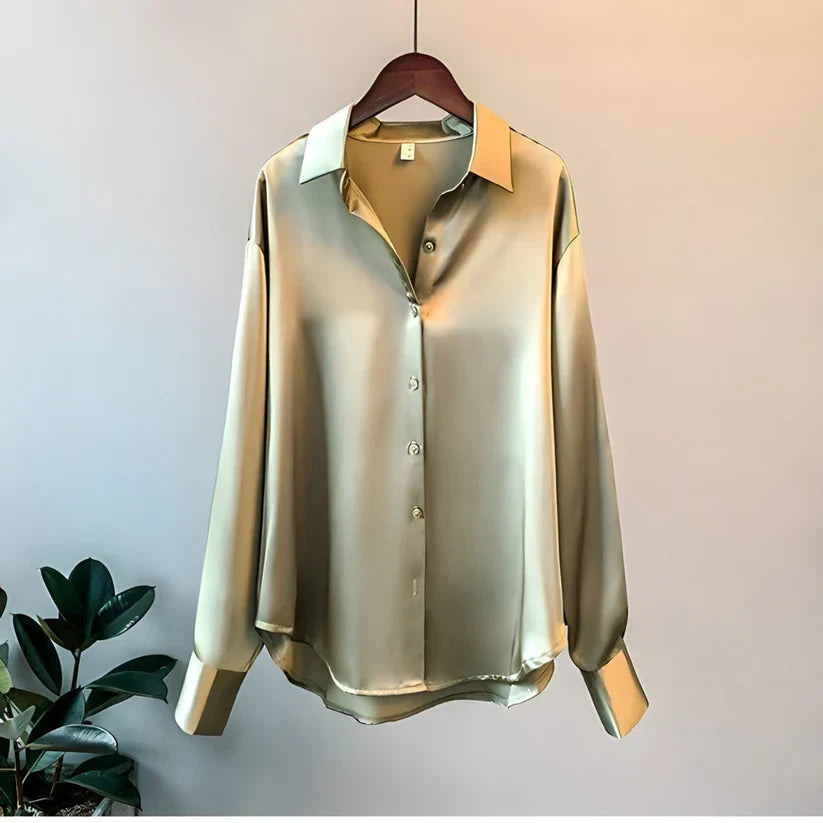 Women's Silk Long Sleeve Button Up Satin Blouse - photo 2